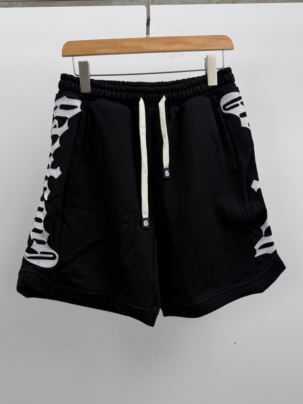 Men's Black Athletic Shorts with White Side Script